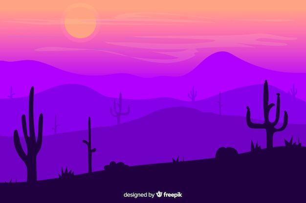 Free vector desert landscape with beautiful violet gradient shades