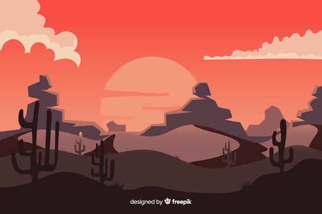 Free vector desert landscape with big sun