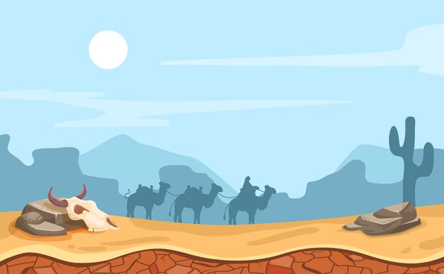 Desert landscape with camels illustration