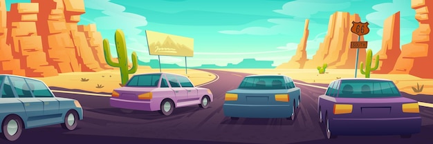 Free vector desert landscape with cars drive on highway
