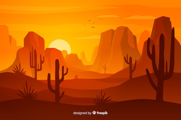 Free vector desert landscape with dunes and cacti