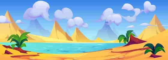 Free vector desert landscape with dunes and lake