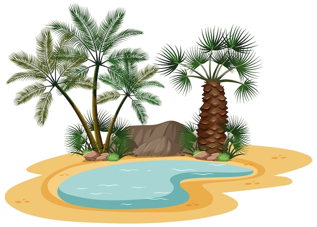 Desert landscape with nature tree elements on white background