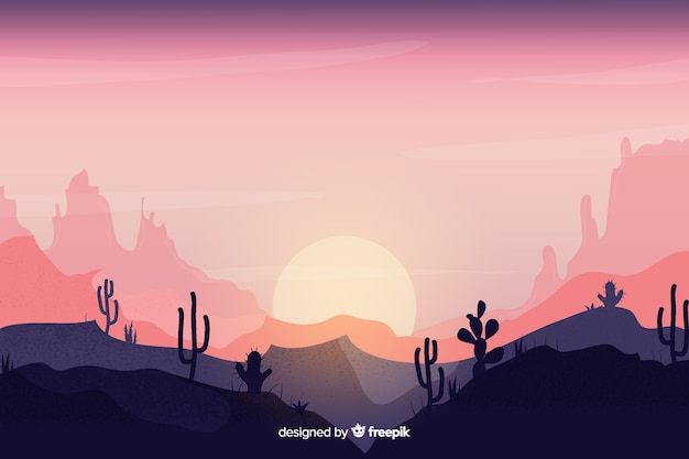 Desert landscape with pink sky