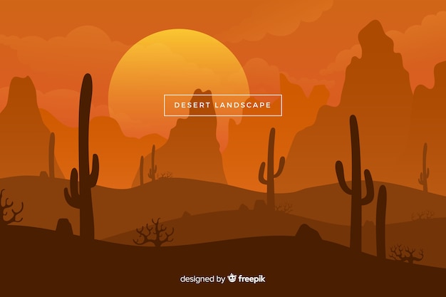 Desert landscape with sun and cacti
