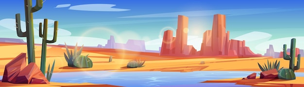 Free vector desert landscape with water in oasis