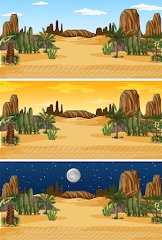 Scena del paesaggio della natura del deserto in diversi momenti della giornata