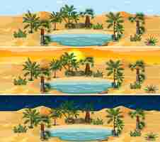 Free vector desert nature landscape scene at different times of day