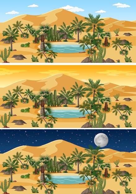 Desert nature landscape scene at different times of day