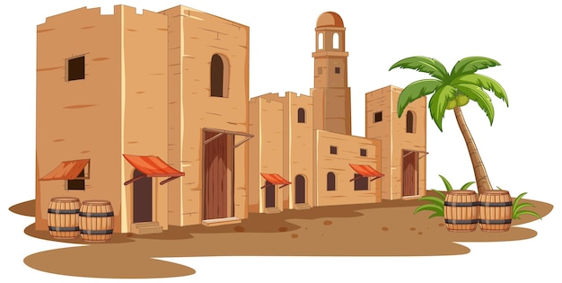 Free vector desert oasis town illustration