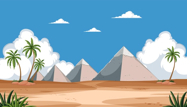 Free vector desert oasis with pyramids landscape