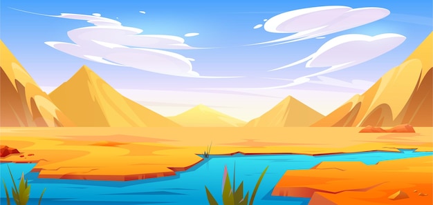 砂漠の川の風景ベクトル漫画の背景