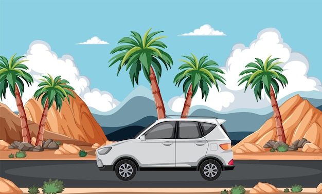 Free vector desert road trip in a white suv