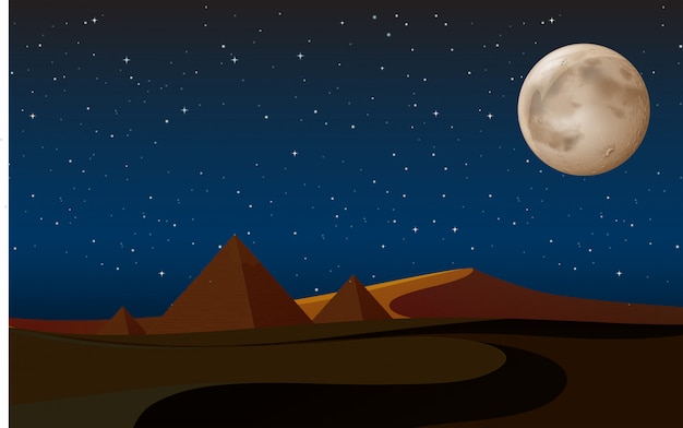 Сцена пустыни с пирамидами ночью