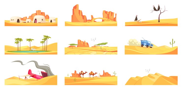 Free Vector desert scenery compositions set