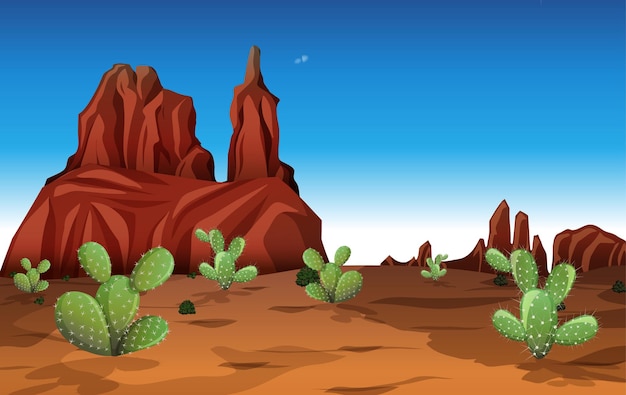 Desert with rock mountains and cactus landscape at day time scene