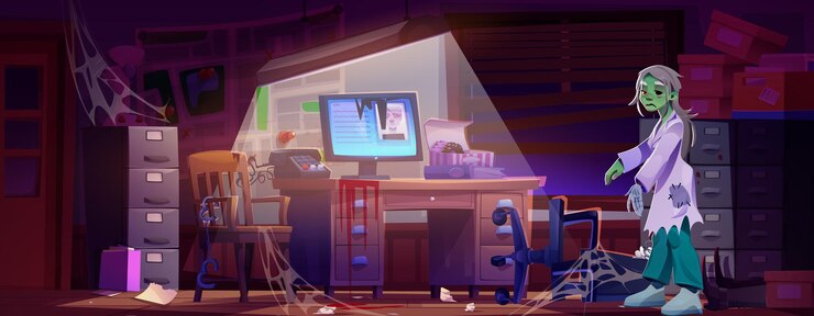 Free Vector deserted detective office with spooky zombie