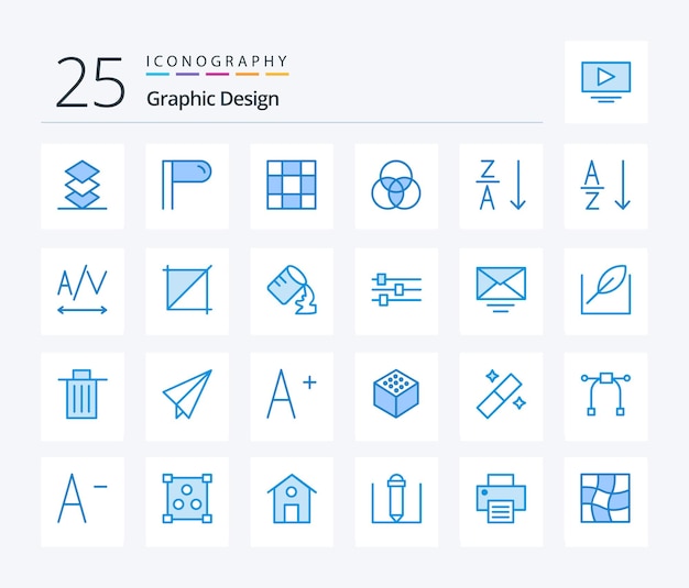 Free vector design 25 blue color icon pack including tool crop color tracking sort