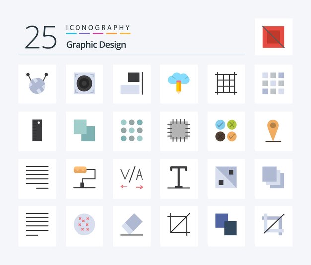 레이어 눈금자 크리에이티브 측정 웹 디자인을 포함한 디자인 25 플랫 컬러 아이콘 팩