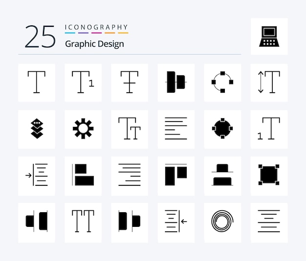 Pacchetto di icone design 25 solid glyph che include il percorso del carattere di allineamento della scala del design