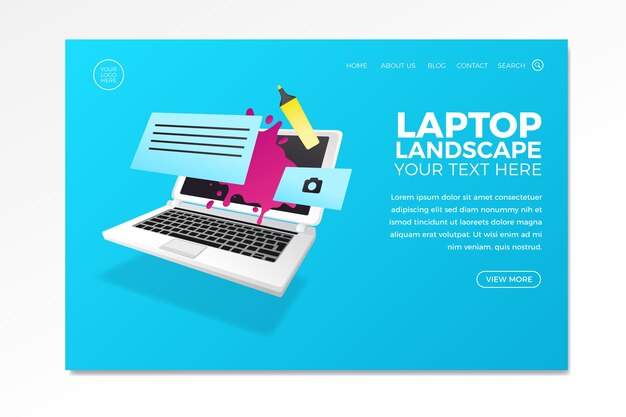 Design for business landing page with laptop