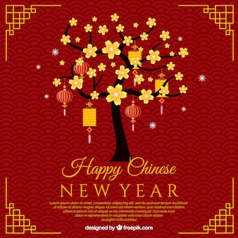 Design for chinese new year with tree