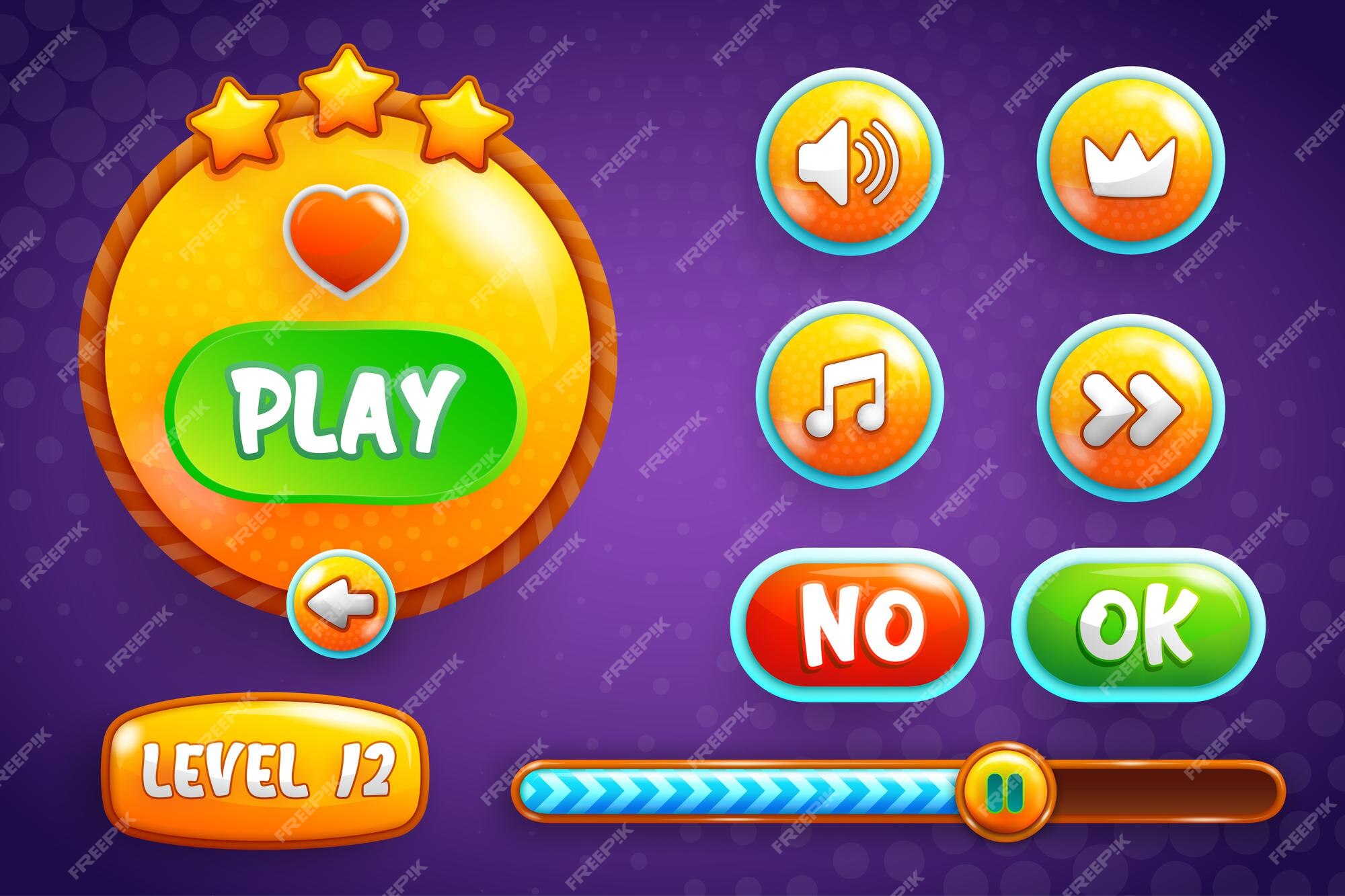 Free Vector  Complete set of menu button game pop-up, icon