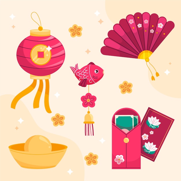 Free vector design elements collection for chinese new year festival celebration