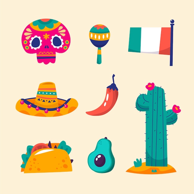 Vettore gratuito collezione di elementi di design per la celebrazione del cinco de mayo