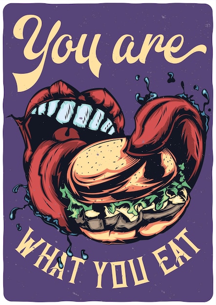 дизайн иллюстрация большой рот ест большой гамбургер