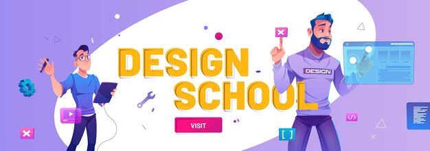 Design school cartoon web banner