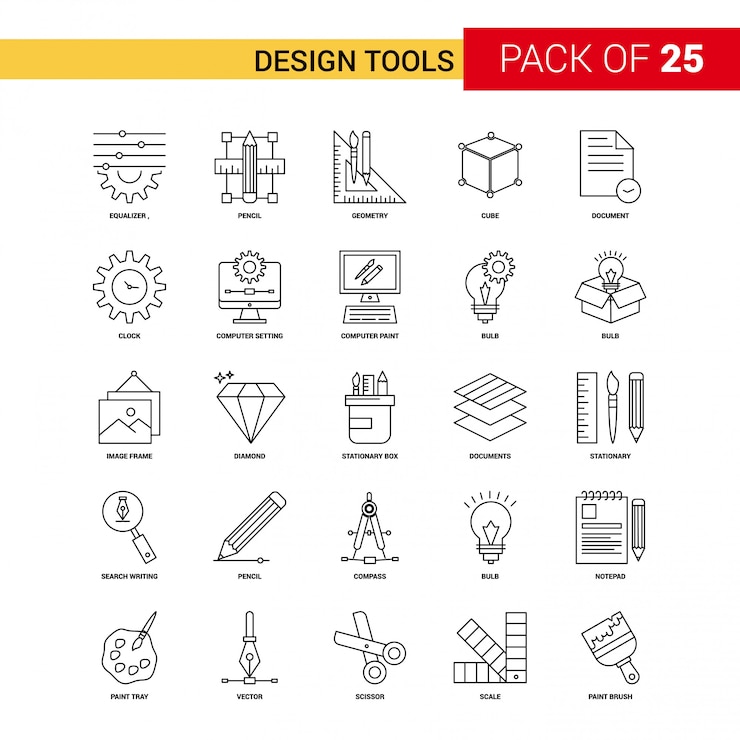 Design Tools Black Line Icon - 25 Business Outline Icon Set