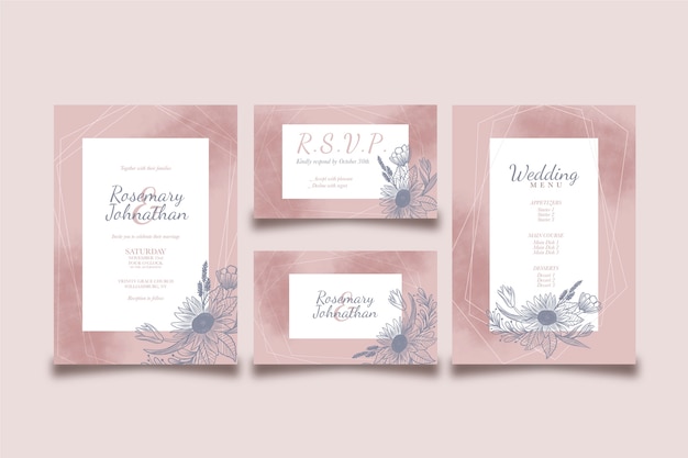 Free vector design for wedding menu and invitation