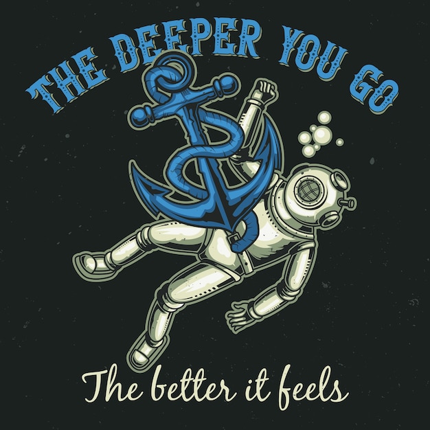 Free vector design with illustration of a diver with an anchor.