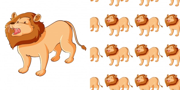 Free vector design with seamless pattern cute lion