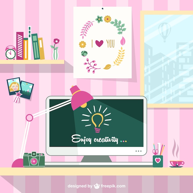 Free vector designer's trendy workplace