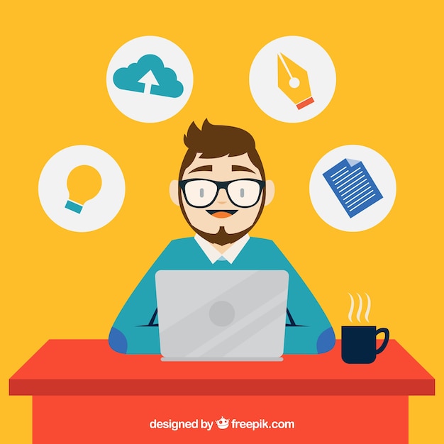 Free vector designer working with his laptop