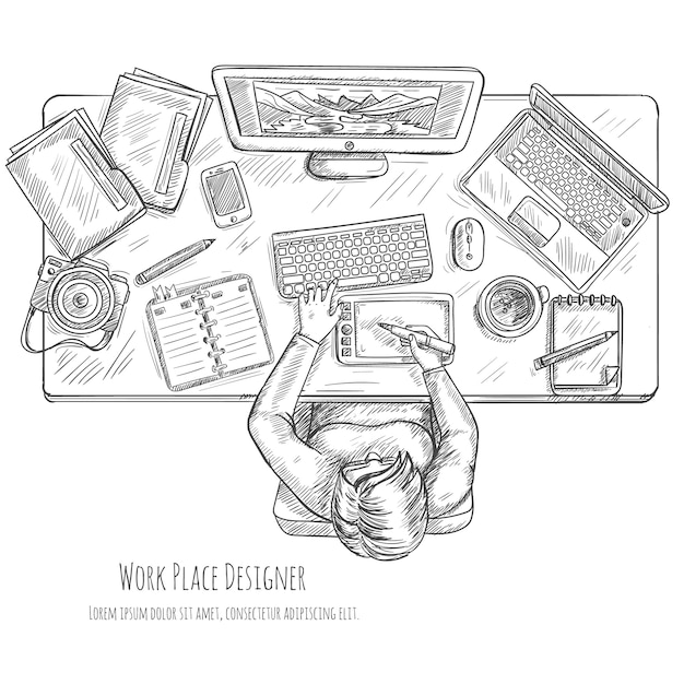 Free vector designer workplace sketch