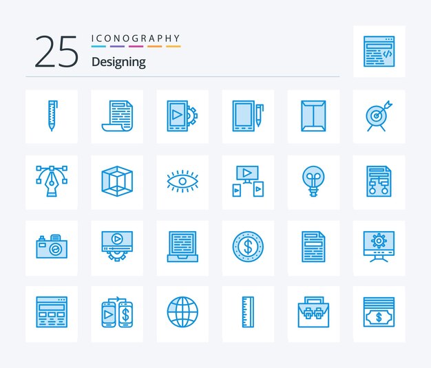 박스 오픈 세팅 랙 디자인을 포함한 25가지 블루 컬러 아이콘 팩 디자인