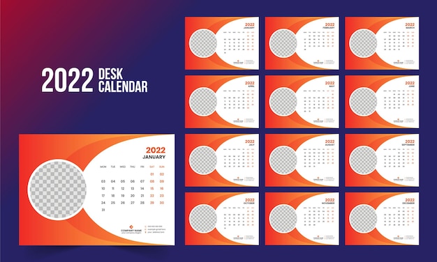 Desk calendar 2022 template