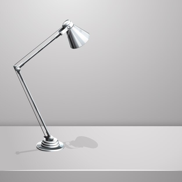 Desk lamp on table. White empty  background. Object and equipment, electricity spotlight, 