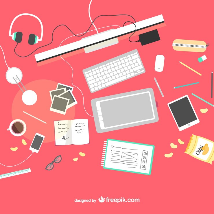 Free Vector desk with computer