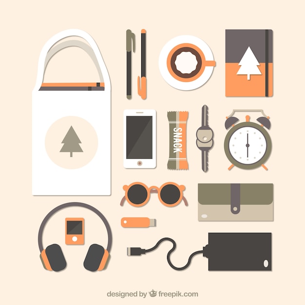 Free vector desk with modern objects in flat design