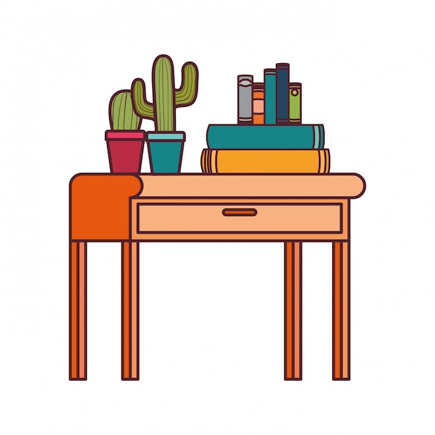 Free vector desk with stack of books