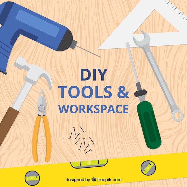 Free vector desk with woodworking tools