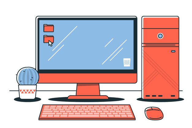 デスクトップコンピュータのコンセプトイラスト