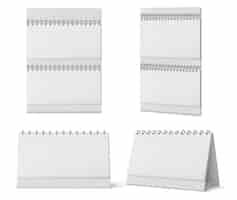 Free vector desktop and wall calendars with spiral and blank pages isolated on white background. realistic mockup of white paper calender, office planner or notepad standing on table or hanging on wall