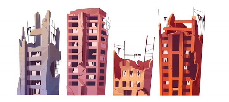 Free Vector destroyed city buildings after war or disaster