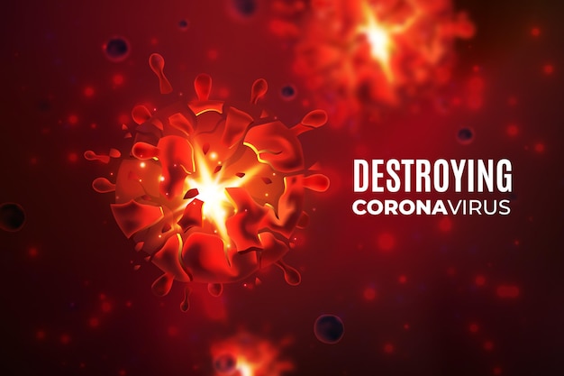 Free vector destroying coronavirus background with realistic virus