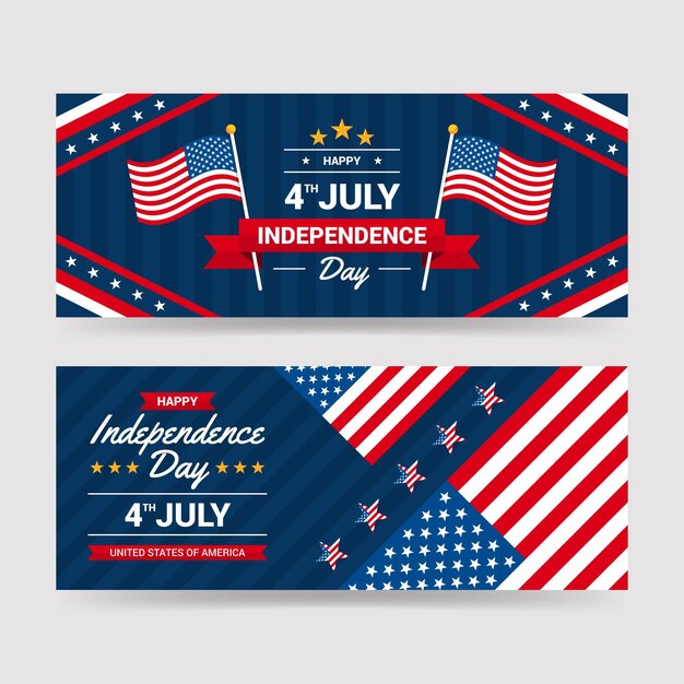 Detailed 4th of july - independence day banners set